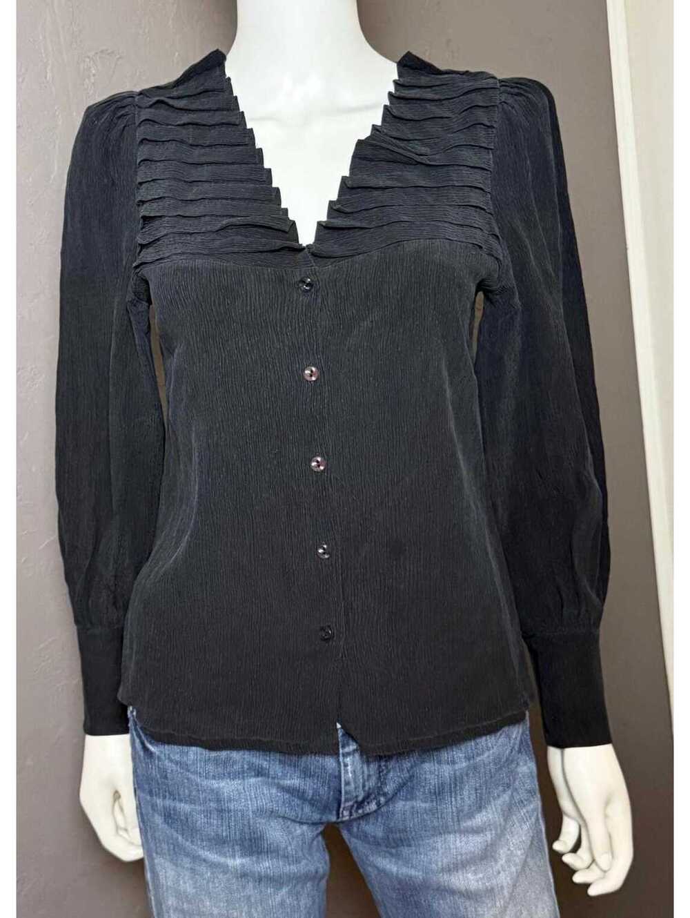1980's Black Silk Blouse by Joanie Char of San Francisco size 8 Puff Sleeve